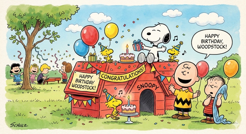 スヌーピーウッドストック誕生日祝うハッピーバースデーピーナッツ