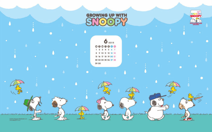 2015年6月のスヌーピー壁紙画像 Peanutsにも梅雨到来で紫陽花きれい