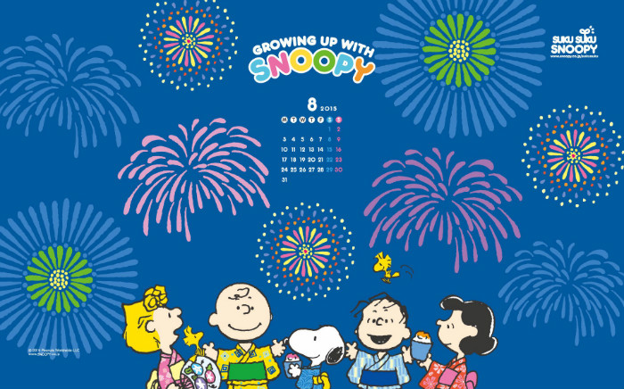 2015年8月のスヌーピー無料壁紙 花火大会と誕生日パーティー