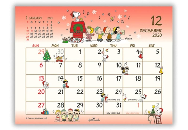 スヌーピー卓上カレンダー2020かわいい日付書き込みクリスマス賑やか明るい1