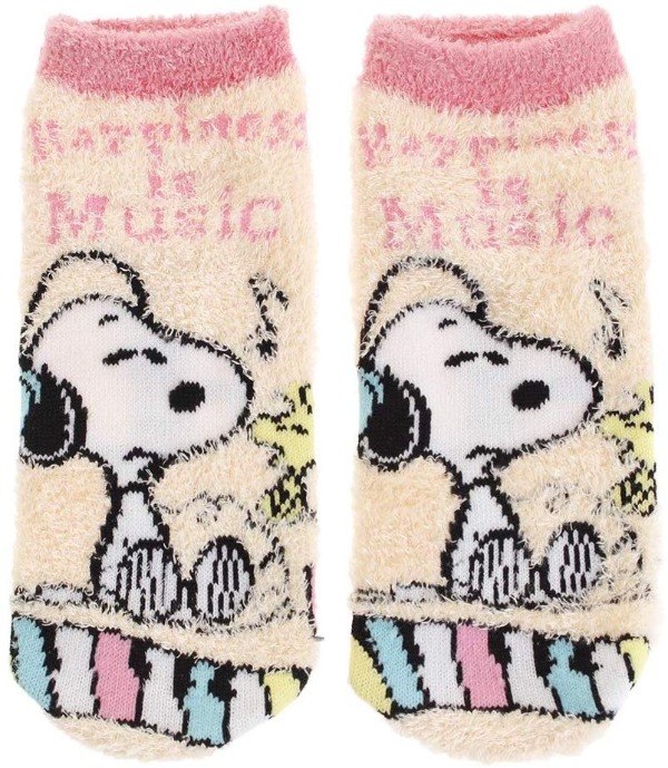 スヌーピーもこもこ靴下2019かわいい音楽音符ヘッドホンピンクミュージック1