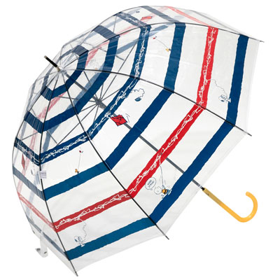 スヌーピー雨傘2020梅雨ビニール傘かわいい透明タコ糸絡まるボーダー柄3