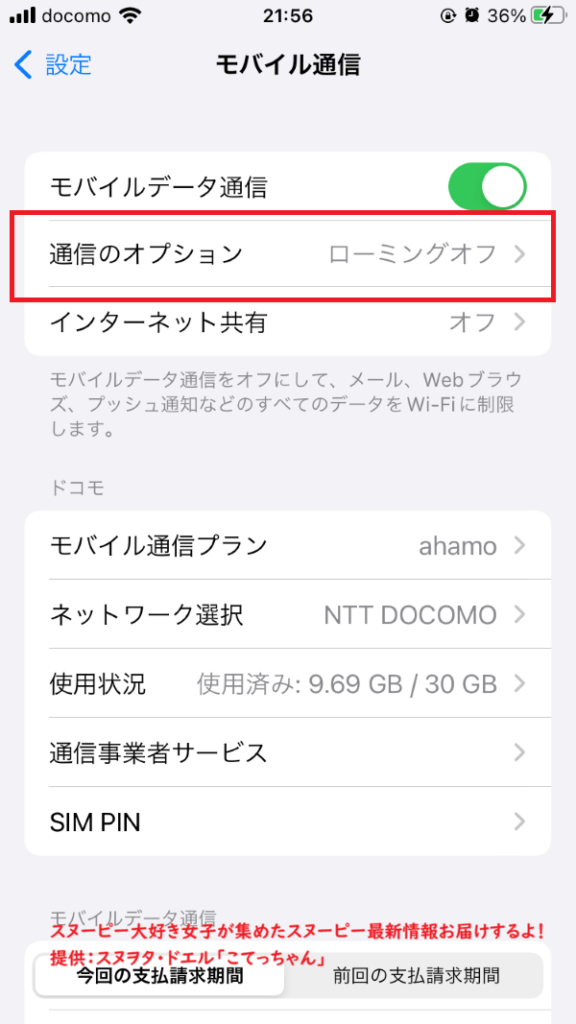データローミング設定
